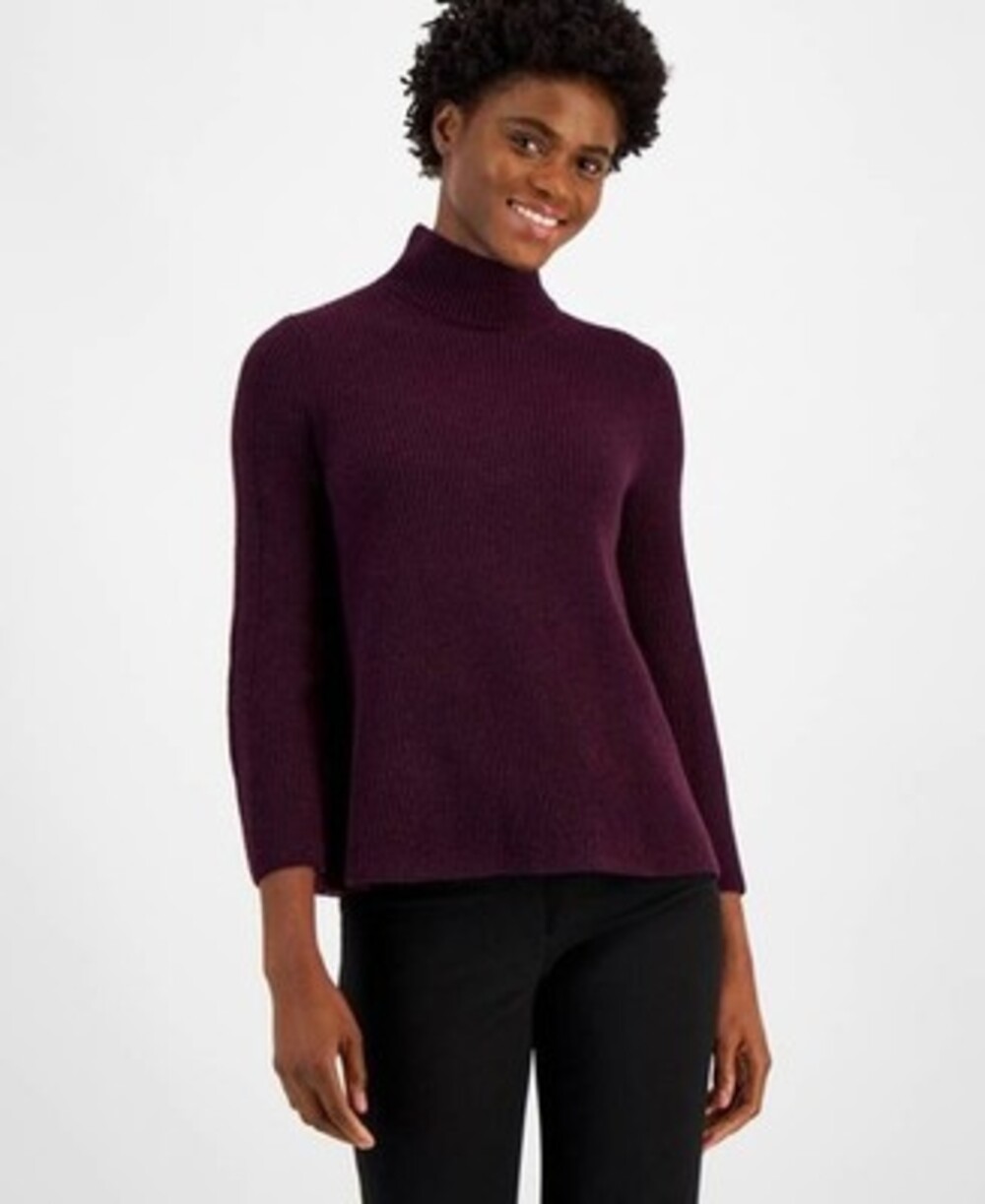 Anne Klein Bell-Sleeve Pullover Sweater Women's XXL Deep Plum Solid Mock Neck